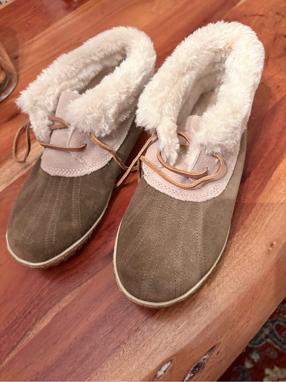 Sperry Olive Taupe Suede Lace-Up Faux Fur Collar Boots